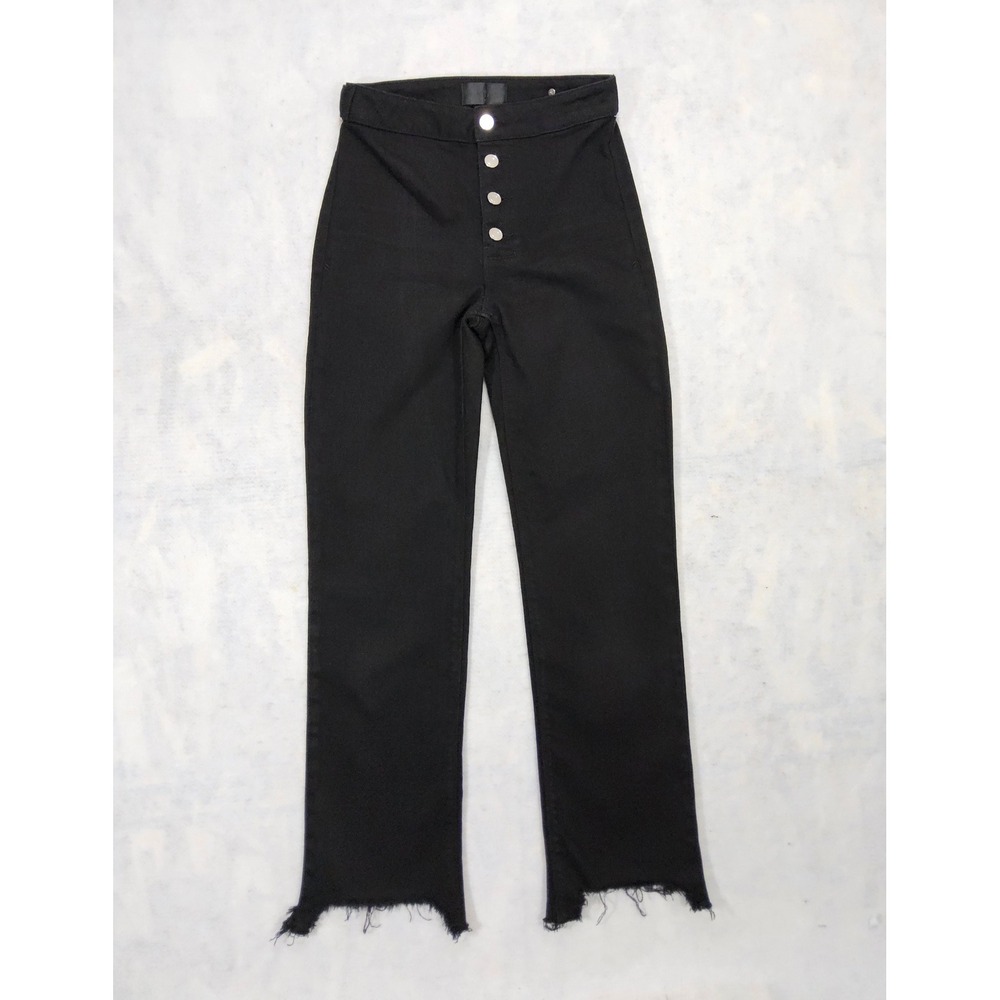 RtA Jeans Womens 25 Max High Rise Ankle‎ Button Fly Straight Leg Raw Hem Black